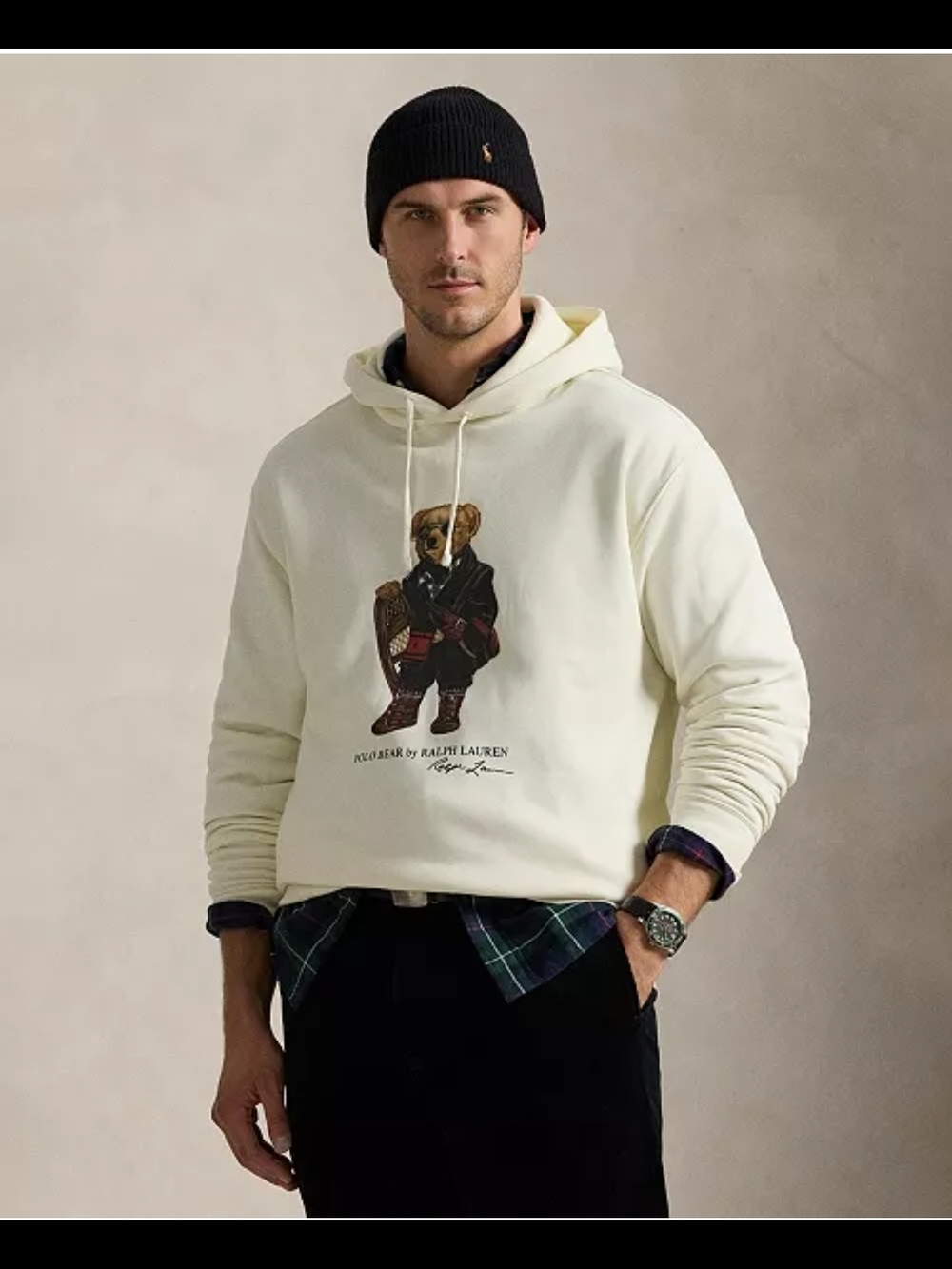 Polo Ralph Lauren Men's Bear Long-Sleeve Fleece Hoodie Size XLT Color Cream